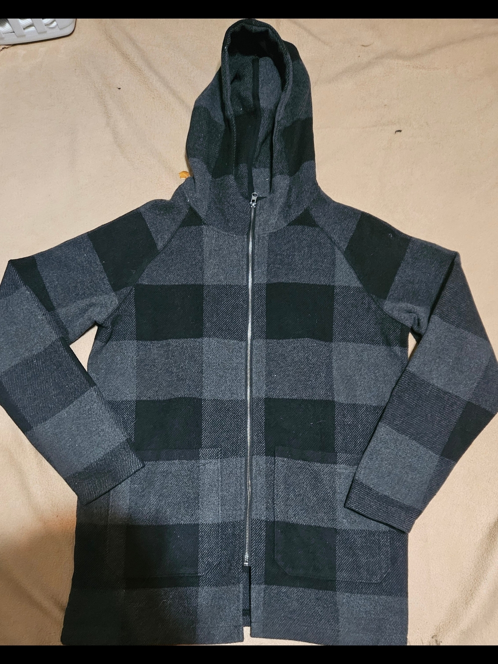 Women’s Black & Gray Hooded Zip Front Coat